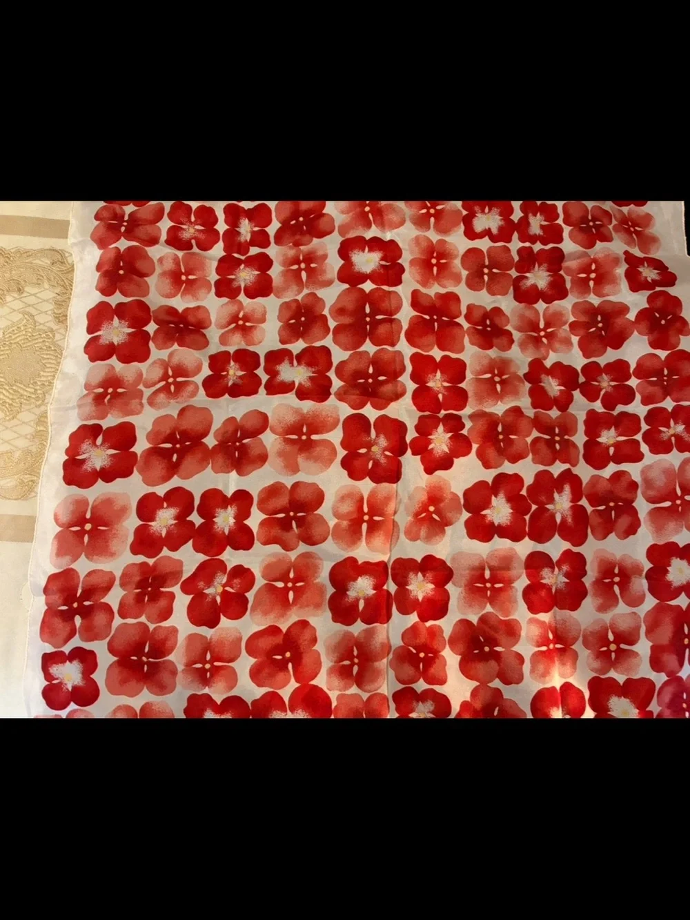 New Silk Floral Red White Scarf